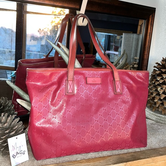 Gucci: Supreme GG Imprime Joy PVC Leather Tote Bag Tote Bag (pink/ red) - Picture 1 of 17